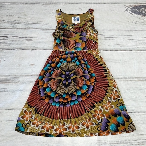 Anthropologie Edme Esyllte Dress Sleeveless Silk Orange Teal Floral Size 6 - Picture 11 of 16